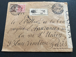 Lettre Recommandé 1917 De Agirocastro Via Taranto Pour Paris Censure Militaire - Marcophilia
