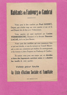 Affichette POLITIQUE 1953 VALENCIENNES - Faubourg De Cambrai  GOSSET Liste Action Sociale Et Familiale 14cm X 21cm - Manifesti