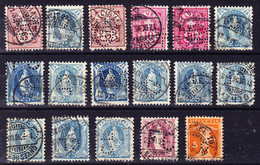 Etwa1895/1922 17 Gestempelte Marken (meist Stehende Helvetia) Mit Firmen-Lochung (Perfin) 2 Marken Eckmangel - Gezähnt (perforiert)