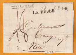 1824 - Marque Postale 32 LA REOLE Sur Lettre Pliée Avec Corresp De 2 P Vers NICE, Piémont Sardaigne - Taxe 18 - 1801-1848: Voorlopers XIX