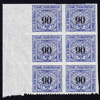 1915/1919 90 Rp Ultramarinblau, Ungestempelter 6er Block Mit Bogenrand, Sägeartige Zähnung Und Wasserzeichen. - Railway