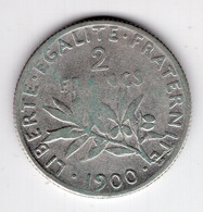13 - FRANCE - 2 Francs Semeuse 1900 * Argent 835 0/00*millésime Rare* - 2 Francs