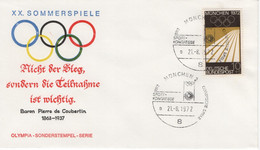 Germany Deutschland 1972 FDC Sportkongresse, Baron Pierre De Coubertin, Olympischen Spiele Olympic Games, Munchen - 1971-1980