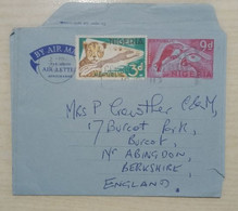 1973 NIGERIA TO ENGLAND AEROGRAMME AIR LETTER WITH TIGER STAMP STATIONERY SLOGAN CANCELLATION - Nigeria (1961-...)