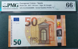 50 EURO SPAIN 2017 LAGARDE V021A3 VC SC FDS UNC. PERFECT PMG 66 EPQ END OF HUNDRED - 50 Euro