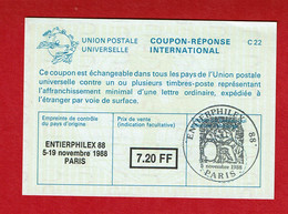 1988 - COUPON REPONSE INTERNATIONAL - Cachet Temporaire "ENTIERPHILEX -88" - Coupons-réponse