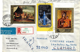 Hongrie, 1976, Lettre Recommandée Pour France. TP Non Dentelés. Peinture, Art, Espace, Apollo, Cap Kennedy, Icone - Brieven En Documenten