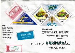 Hongrie, 1987, Lettre Recommandée Pour France. TP Non Dentelé. Sport Nautique, Canoé, Coupe Monde Football Madrid 198 - Brieven En Documenten