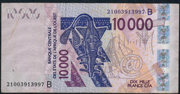 W.A.S. BENIN P218Bu 10000 Or 10.000 FRANCS (20)21 SIGNATURE 45   VF NO P.h.  Few Folds - West African States