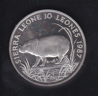 MONEDA DE PLATA DE SIERRA LEONA DE 10 LEONES DEL AÑO 1987 (HIPOPOTAMO-HIPPO) - LA DE LA FOTO (SILVER,ARGENT) - Sierra Leona