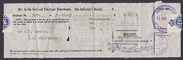 NEW ZEALAND POST & TELEGRAPH RECEIPT FOR TELEPHONE RENTAL MAY 1943 - Cartas & Documentos