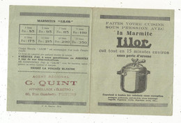 Publicité 4 Pages , La Marmite LILOR, Agent Régional : G. QUINT, POITIERS , Vienne, 2 Scans , Frais Fr 1.65 E - Advertising