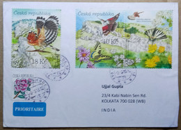 CZECH REPUBLIC TO INDIA 2012 COMMERCIAL USED COVER, BIRDS, BUTTERFLY, FLOWERS, FLORA & FAUNA - Lettres & Documents