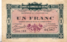 BON - BILLET - MONNAIE - UN FRANC CHAMBRE DE COMMERCE 1916 - DE GRENOBLE ISÈRE 38000  - N° 01087 - Chambre De Commerce