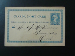 Entier Postal Stationery Card Collingwood Canada 1878 - Lettres & Documents