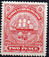 TURKS & CAICOS ISLANDS/1948/MH/SC#95/DEPENDENCY'S BADGES / HISTORICAL MOMENTS / SHIPS / BOAT / 2C CARMINE - Turcas Y Caicos