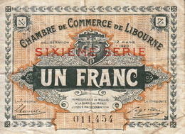 BON - BILLET - MONNAIE - 1 FRANC CHAMBRE DE COMMERCE 1920 - DE LIBOURNE GIRONDE 33000  - N° 11454 - Chamber Of Commerce