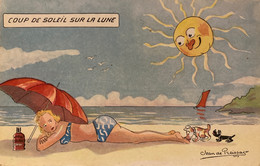 Jean DE PREISSAC - Cpa Illustrateur - Coup De Soleil Sur La Lune - Humour Femme à La Plage - Preissac