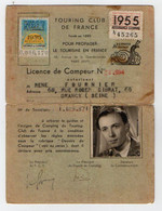 VP20.518 - PARIS 1955 - Carte Du Tourning Club De France - Licence De Campeur - Mr René FOURNIER à DRANCY - Andere & Zonder Classificatie