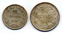 FINLAND - Set Of Two Coins 25, 50 Pennia, Silver, Year 1901, 1917, KM # 6.2, 2.2 - Finland