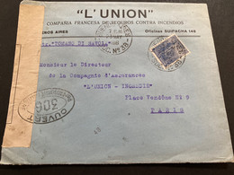 Lettre 1916 De Buenos Aires Pour Paris Par Bateau à Vapeur Le Tomaso Di Savoia Censure Militaire Contrôle 306 - Cartas