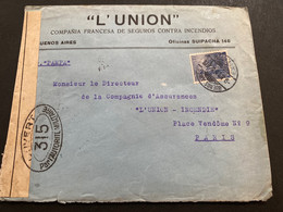 Lettre 1916 De Buenos Aires Pour Paris Par Bateau à Vapeur Le Pampa Censure Militaire Contrôle 315 - Cartas