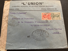 Lettre 1917 De Buenos Aires Pour Paris Par Bateau à Vapeur Le Reina V. Eugenia Censure Militaire Contrôle 370 + 383 - Cartas