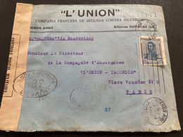 Lettre 1917 De Buenos Aires Pour Paris Par Bateau à Vapeur Le Oropesa Censure Militaire Contrôle 370 + 381 - Cartas