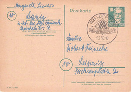 DDR - POSTKARTE 10 PF BEBEL SST MESSE LEIPZIG 1950 / 4-5 - Postales - Usados