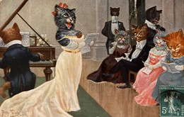 Arthur THIELE - Cpa Illustrateur - Chats Humanisés - Chant Chanteuse Piano - Cat Katze - TSN Série 1012 - Thiele, Arthur