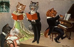 Arthur THIELE - Cpa Illustrateur - Chats Humanisés - Chant Chanteurs Piano - Cat Katze - TSN Série 1012 - Thiele, Arthur