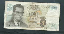 BELGIUM- 20 FRANCS 15.6.1964  -  3P63855666-  Laura 7905 - 20 Francos