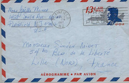 Etats-Unis – Aérogramme 13 Cent – Effigie John. F. Kennedy – A Circulé De PLAINFIELD à LILLE (1967) - 1961-80