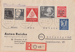DDR R-Brief Mif Minr.243,245 SBZ Minr.182,209,212 Dresden 8.11.49 Gel. Nach Leipzig - Cartas