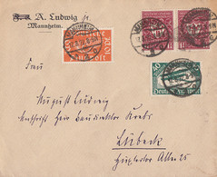 DR Brief Mif Minr.111,112,2x 199 Mannheim 17.8.22 Gel. Nach Lübeck - Cartas
