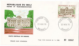 160 - MALI - Enveloppe 1er Jour - 23 Novembre 1970 - Poste Centrale De Bamako - Mali (1959-...)