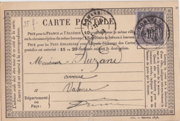 F CPO (299 - Février 1878 T35) Obl. Romans Le 25 Mai 78 Sur 10c Noir Sur Lilas Sage N° 89 Pour Valence - Precursor Cards