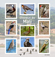 MALI 2022 IMPERF SPECIMEN SHEET 9V - HAWK EAGLE WOODPECKER IBIS OWLS HIBOUX DOVE SECRETARY BIRD BIRDS OISEAUX - RARE MNH - Mali (1959-...)