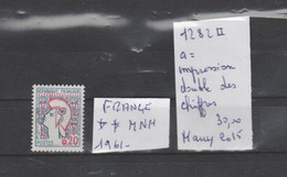 TIMBRE DE FRANÇE VARIETE NEUF** MNH 1961 Nr 1282 II  A= IMPRESSION DOUBLE DES CHIFFRES   COTE 30.00   € - Ungebraucht