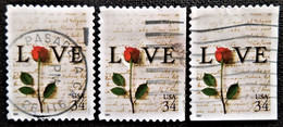 Timbres Des Etats-Unis 2001 Love Greeting Stamps   Stampworld N° 3532_3532A_3532B - Usados