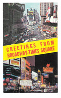 Cpa, ETATS UNIS-NEWYORK, GREETINS FROM BROADWAY-TIME SQUARE- A DAY AND NIGHT ... Dos Vierge Et Divisé, - Broadway