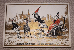 CHROMO AUTOMOBILE A LA SOURCE DES RUBANS MONTAUBAN CYCLE 1885-1900 - Sonstige & Ohne Zuordnung