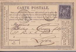 F CPO (2718 - Décembre 1877 T34) Obl. St Etienne Le 17 Juil 78 Sur 10c Noir Sur Lilas Sage N° 89 Pour Lyon - Tarjetas Precursoras