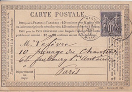 F CPO (1846 - Septembre 1877 T33) Obl. Paris R. Milton Le 24 Déc 77 Sur 10c Noir Sur Lilas Sage N° 89 Pour Paris - Voorloper Kaarten