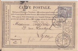 F CPO (2713 - Novembre 1876 T27) Obl. Gare De Clermont Fd Le 28 Avril 77 Sur 15c Gris Sage N° 77 Pour Lyon - Precursor Cards
