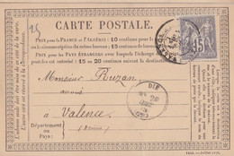 F CPO (1443 - Juillet 1876 T25) Obl. Dié Le 20 Déc 76 Sur 15c Gris Sage N° 77 Pour Valence - Precursor Cards