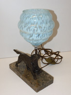 *LAMPE à POSER ANCIENNE ART DECO CHIEN CHASSE REGULE ABAT JOUR CLICHY BLEU E - Lighting & Lampshades