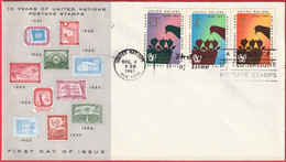 FDC - Enveloppe - Nations Unies - (New-York) (1961) -  10 Years Of UN Postage Stamps - Brieven En Documenten