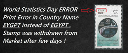 Egypt Stamps EGYPTE 2020 World Statistics Day Famous Error Stamp In Country Name EYGPT Instead Of EGYPT -Withdrawn - Nuevos