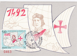 Saint-Pierre & Miquelon - Carte Maximum Christophe Colomb Découverte De L'Amérique - CAD 12 Octobre 1992 - Timbre YT 569 - Maximumkaarten